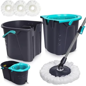 New 360 Spin Microfiber Mop Set with Steel Pole Free Sample Cleaning Bucket with Twist Handle Rectangle Shape Head for Home Use