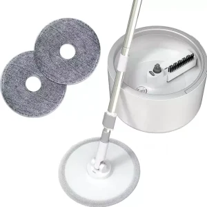 New Design Hand Free Flat Mop Set Squeeze Bucket 2 Mop Heads Aluminum Pole 80 90% Dehydration Rate Microfiber Cloth Eco Friendly