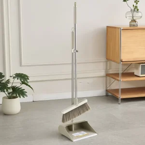 New Design Home Cleaning Set Soft Plastic Broom and Dustpan with Stainless Steel Stick for Indoor Use