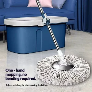 New Eco Friendly Stainless Steel Swivel Rotary Mop Bucket Hands Free Washing One Piece Design Dual Drive System Microfiber