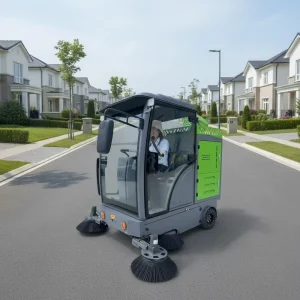New Electric Ride On Self Propelled High Pressure Floor & Road Sweeper 63 Gal Hopper 1500W Motor 2m Sweep Width for Outdoor Use