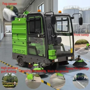 New Energy Three Wheel Road Sweeper with Operator Cab Fully Enclosed Street Cleaning Vehicle and Road Washing Machine