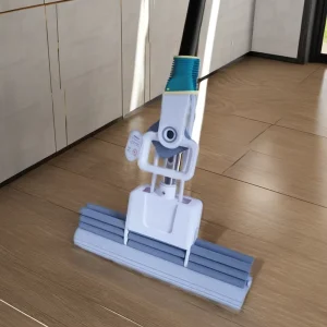 New Household Easy Mop Hand Free Flat Handle with Absorbent Sponge for Dry Wet Cleaning Dual Use Lazy God Tool with Steel Pole