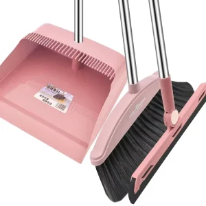 New JIN’AI Brand Sweeping Broom Set with Broom Stick Soft Plastic Broom & Nylon Bristles Long Scraping Dustpan for Home Use