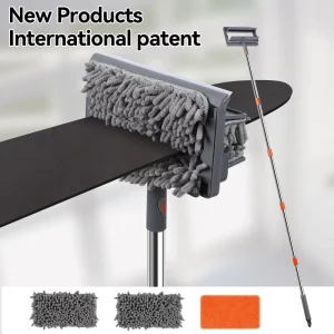 New Microfiber Big Ceiling Fan Cleaner 3 in 1 Brush Dusters Mop for Home Cleaning With Stainless Steel Long Handle Rubber Strip