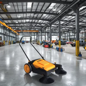 New Small Walk Behind Hand Push Industrial Floor Sweeper with 40L Dustbin 1 Year Warranty for Courtyard Workshop Manual Use