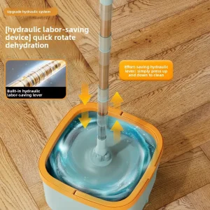 New Spin Rotating Microfiber Hands free Large Mop Bucket Set Plastic Tray Stainless Steel Telescopic Handle Wet Dry Use Home