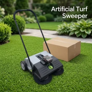 New Wireless Walk Behind Artificial Turf Sweeper Manual Floor Cleaning Tool with Plastic Brush for Street Use
