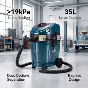Non Clogging Dual Cyclone Pre Separator Industrial Vacuum Cleaner 19kPa HEPA Filter 35L Commercial Vacuum Cleaner Wet and Dry
