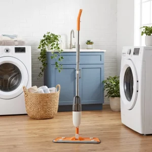 OEM 360 Degree Rotating Manual Water Spraying Flat Mop Stainless Steel Pole Refillable Microfiber Mop Durable Reusable