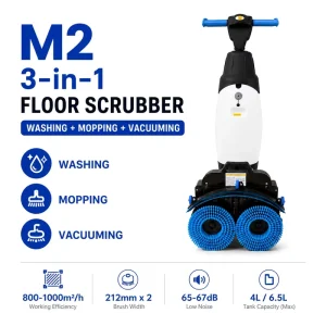 OEM Gewerbliche Reinigungsmaschine Boden M2 3 in 1 Kabellos 130min Akku 65dB Floor Scrubber Machine B2B Supplier
