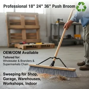 OEM ODM Factory Direct Supply Private Label Custom Logo 24″ 36” Heavy Duty Industrial Push Broom Solid Wood Handle No Wobble