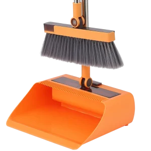 OEM Stainless Steel Soft Broom Set with Replaceable Lint Roller and Standing Dustpan Multi-Functional Floor Cleaning Tool
