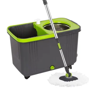 OKKiHOME 360 Spin Mop and Bucket with Wringer High Absorbent Microfiber Washable Heads for All Types Floor Cleaning