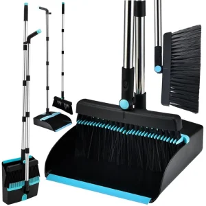 OKKiHOME Custom Logo Modern Design 2 in 1 Office Home Floor Cleaning Tool Long Handled 180 Rotatable Broom Dustpan Set