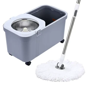 OKKiHOME Effortless Spin Mop System with Dual Drums 360 Wheels & 2 Extra Mop Heads for Large Floor Areas & Hard Surfaces