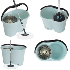 OKKiHOME Hot Selling Mops Floor Cleaning Absorbent Microfiber Pads Stainless Steel Stick Handle Popular with Plastic Mop Bucket