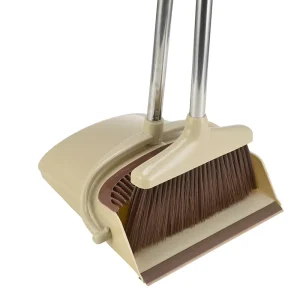 OKKiHOME Upright Standing Modern Home Floor Cleaning Sweeper PP Broom with Metal Handle Durable Soft Bristles 45in+ Dustpan Set