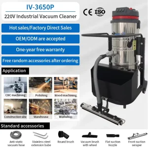 Oil and Water Industrial Vacuum Cleaner 220V Single-Phase for Furniture Factory and Metal Powder Collection