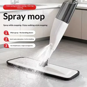 One-Button Water Spray Mop with Stainless Steel Pole and Microfiber Fabric for Wooden Floor Cleaning