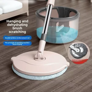 One-Piece Flat Household Mop for Wet and Dry Cleaning with Rotating Water-Absorbing Head