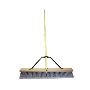 Outdoor Floor Push Broom with Wooden Brush and Large Plastic Wood Handle for Cement Dust and Gravel Cleaning