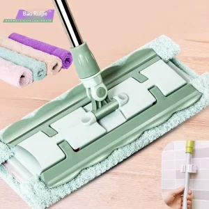 [P C] Hand free Heavy Duty Large Flat Mop Chenille Stainless Steel Pole 90% 100% Dehydration Rate Household Tile Wood Floor