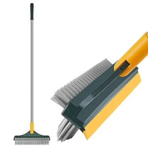 PP Rotating Long Stainless Steel Handle Broom Adjustable Floor Scrub Brush Windows Scraper 3 in 1 Brusher for Home