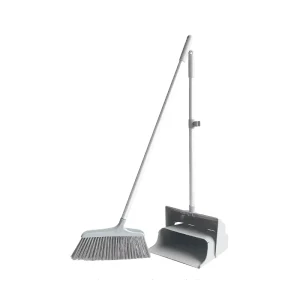 PP & Stainless Steel Upright Broom with Dustpan Combo Set Soft Bristles Modern Design for Home Floor Cleaning