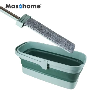 PP TPR Folding Bucket with Wheels and Microfiber Flat Mop Set
