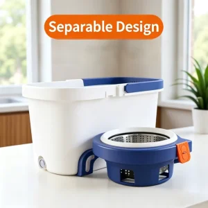 Pedal Spin Mop Set with Detachable Drain Basket, Stainless Steel Handle, and 2 Microfiber Heads