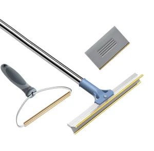 Pet Hair Cleaning Kit Rubber Broom Carpet Rake Long Handle Pet Hair Remover with Squeegee