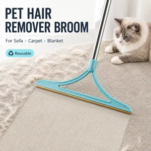 Pet Hair Remover Broom Non Stick Fur 180 Degree Swivel Telescopic Long Handle Silicone Head for Carpet Rugs