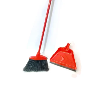 Plastic Angle Broom and Dustpan Set with Clip-On Dustpan for Lobby, Garage and Leaf Sweeping