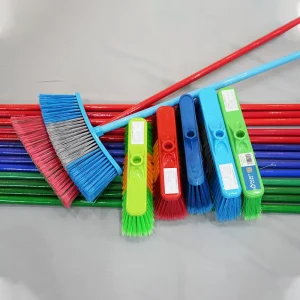 Plastic Bristle Broom with Wooden Stick for Household and Commercial Floor Cleaning