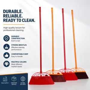 Plastic Bristle Floor Cleaning Broom with Lightweight Wooden Handle