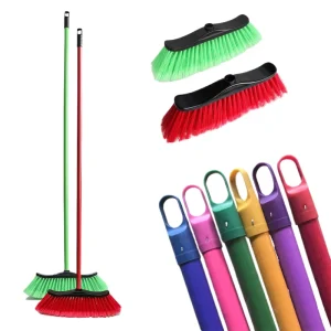 Plastic Broom Head with Soft Bristles and Broom Stick for Household Floor Cleaning