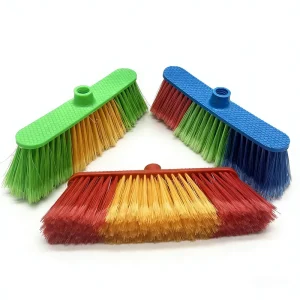 Plastic Broom Head with Soft Bristles and Wooden Handle for Home Use