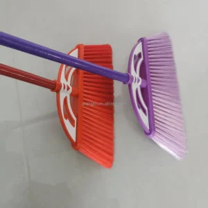 Plastic Broom Soft Flagged Bristles Portable Wooden Handle