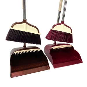 Plastic Broom and Dustpan Set with Hard and Soft Bristles for Bathroom Floors