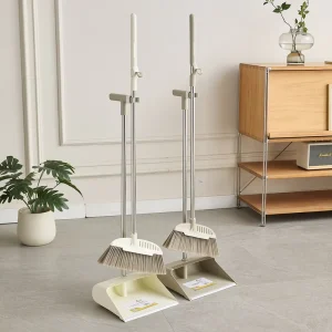 Plastic Broom and Dustpan Set with Long Handle