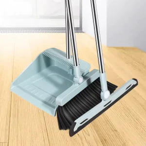 Plastic Broom and Dustpan Set with Stainless Steel Broomstick