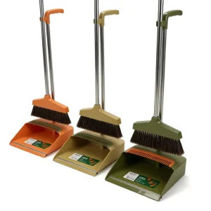 Plastic Broom and Dustpan Set with Steel Long Handle for Outdoor Floor Cleaning