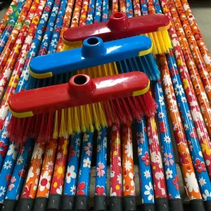 Plastic Broom with Soft Bristles and Long PVC-Coated Wooden Handle for Home Floor Sweeping
