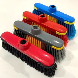 Plastic Broom with Wooden Stick Handle and Soft Bristles for Home Floor Cleaning
