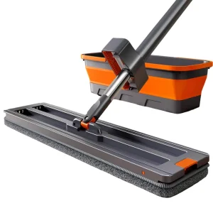Plastic Eco Friendly Mop and Bucket Set Collapsible Foldable Design Hand Free Flat Mop PP Material