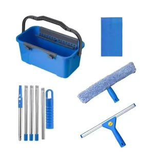 Plastic Window Cleaning Kit with Bucket, Extendable Pole, Scrubber, and Squeegee for Home and Commercial Use