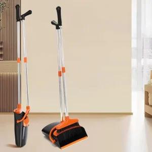 Portable Broom and Dustpan Set with Foldable Handle