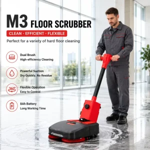 Portable Commercial Low-Noise Floor Scrubber for Offices, Schools, Hospitals, and Indoor Cleaning