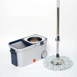 Portable Spin Mop with Rotating Head and Plastic Mop Bucket with Wringer and Wheel